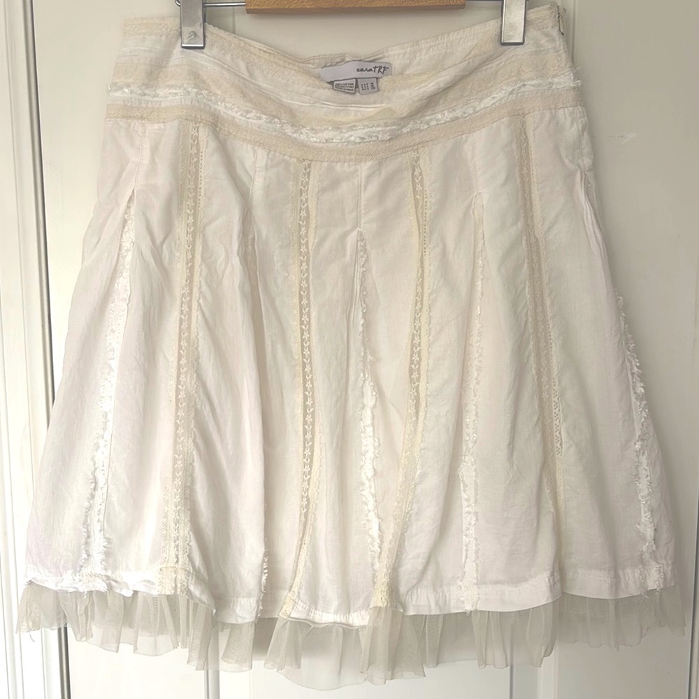 Zara White Bubble Mini Skirt with Pleated Ruffles